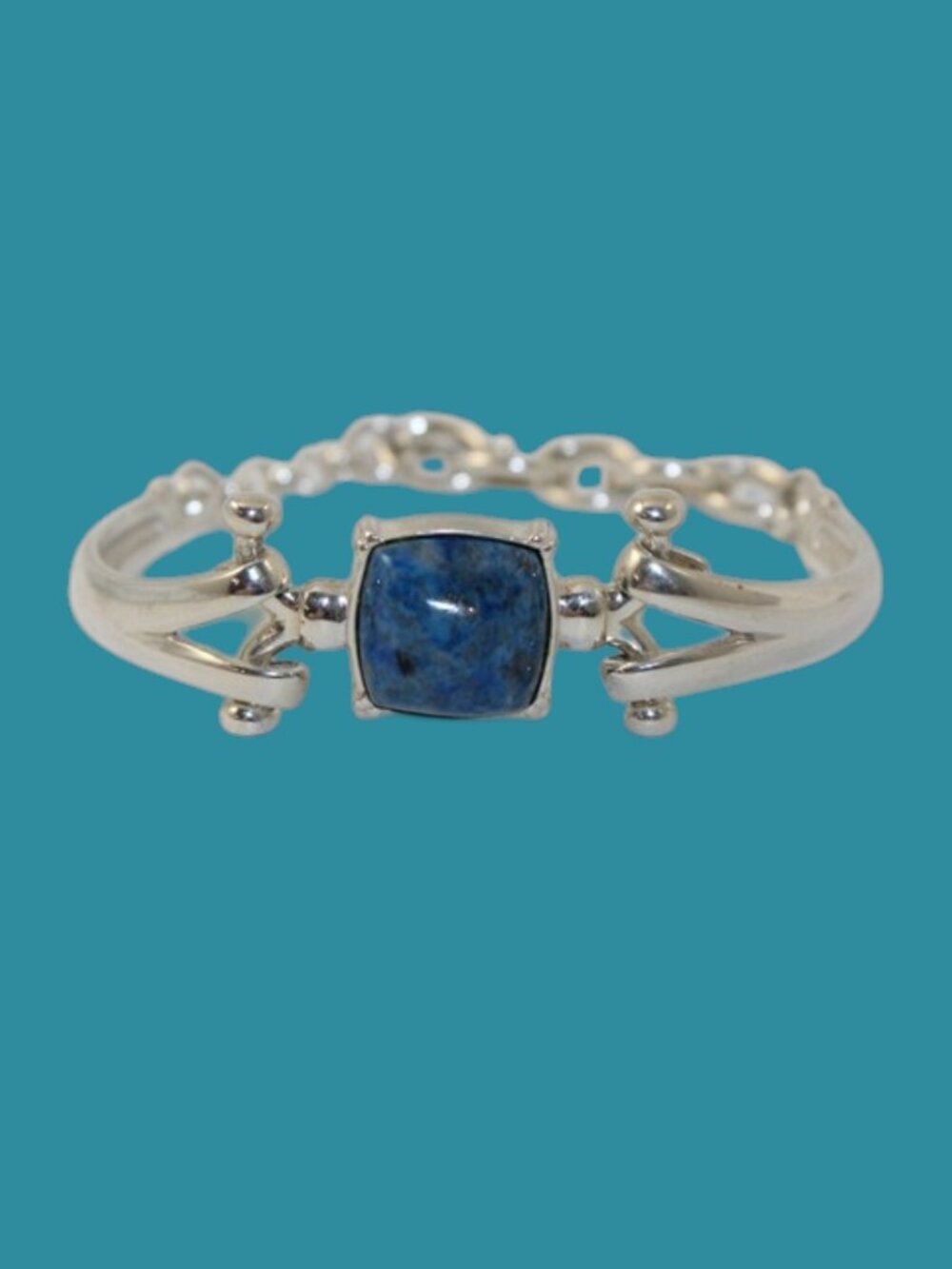 Carolyn Pollack Relios Sterling Silver Cushion Sugerloaf Lapis Bracelet 6.5"